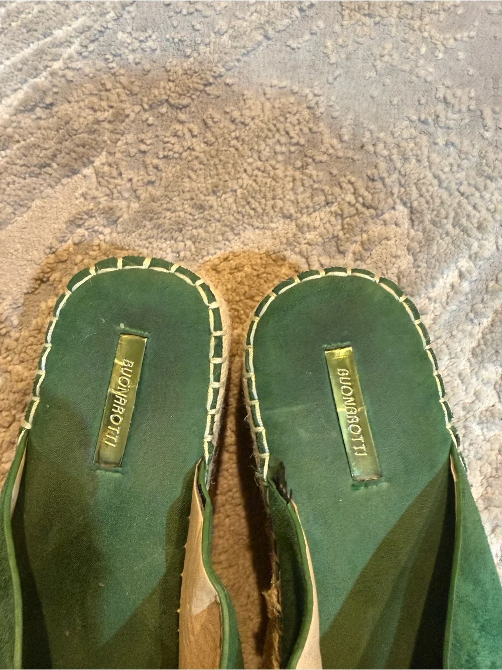 BUONAROTTI Green wedges Slide Sandal platforms slip on espadrille straps 40